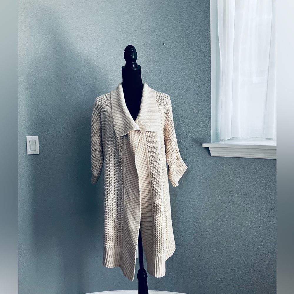 NWOT Ann Taylor Factory Cream Open-Front Knit cardigan size M cotton/wool blend